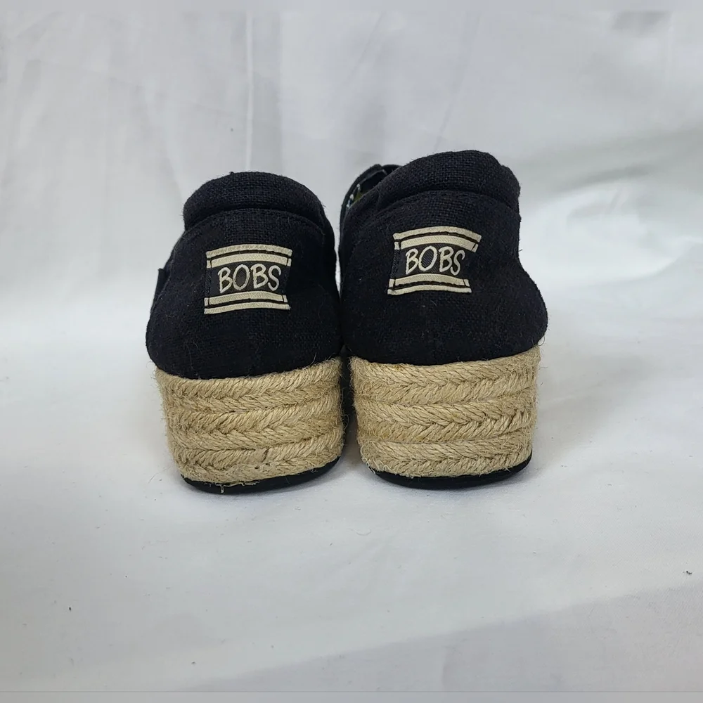 Bobs Skechers Womens Black Highlights‎ Memory Foam Slip On Espadrille Wedge 8.5M